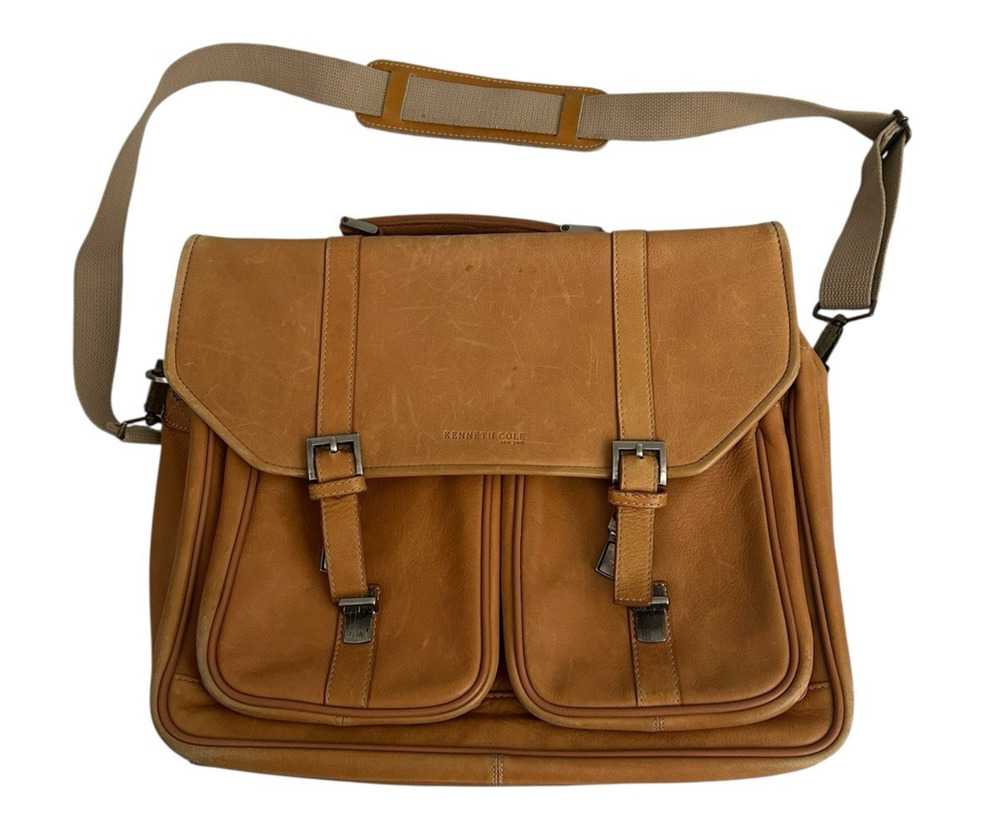 Vtg Kenneth Cole New York Leather Messenger Madmen Crossbody Bag Briefcase